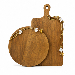 Wood Charcuterie Board with Gold Ginkgo Leaf Handle Custom <b>Wooden</b> Cheese Board Premium Acacia Serving Platter for Wedding - Product Image 4