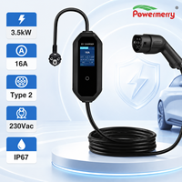Chargeur EV portable Powermerry 3,5 kW 16A Type 2 230Vac avec logo personnalisé, câble et emballage pour les acheteurs européens OEM ODM
