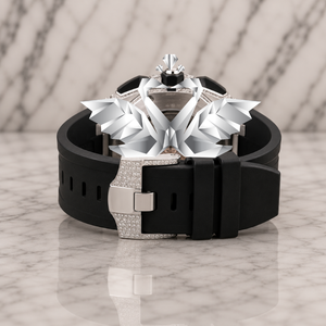 Custom Brand Iced Out Watch, Black Silicone Band, Diamond Covered Luxury Wristwatch - Product Image 3