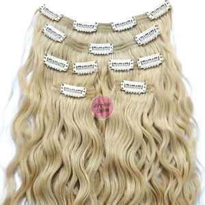 Extensiones de Cabello Humano Remy Indio Rubio 613 Rizado Decolorado con Clip y Doble Trama a Máquina - Product Image 3