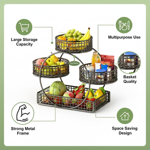 Fruit Basket <b>Stand</b> 4 Tier Metal Wire Rectangular Kitchen Storage Organizer Fruit <b>Vegetable</b> Rack Countertop Produce Storage Shelf - Product Image 4
