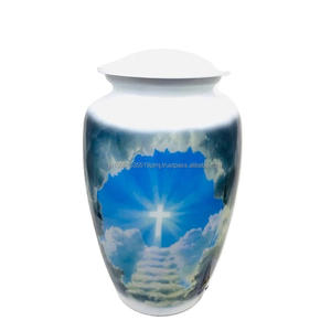 Urna Funeraria de Aluminio Estilo Americano para Cenizas Humanas y de Mascotas, Cruz Blanca Grabada, Personalizable, Venta al Por Mayor - Product Image 4