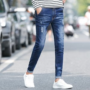 Pantalon en jean en gros directement de l'usine, OEM personnalisé, jean skinny de haute qualité avec applications pour hommes, pantalon slim en denim - Product Image 5