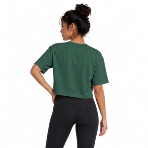 Women's <b>Green</b> <b>Crop</b> <b>Top</b> Crew Neck Short Sleeve Regular Fit Solid Color Jersey 100% Cotton Casual Spring Summer Wear - Product Image 1