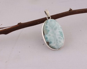 Collar con Colgante de Malaquita Natural Vintage al por Mayor, Plata de Ley 925, Engaste Ovalado Grande, Piedra Azul Caribeña - Product Image 6