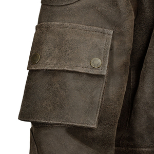 Veste en cuir suédé marron vintage pour homme, col rabattu, simple boutonnage, style utilitaire - Product Image 6