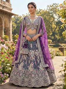 Conjunto Lehenga Choli de Calidad Excepcional con Vuelo de 4 Metros y Trabajo de Lentejuelas con Capas de Lona, un Traje de Fusión Glamoroso - Product Image 3