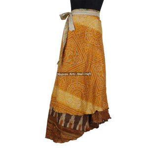 Jupe longue en soie vintage pour femme, style sari, à enrouler, coupe tube, 2 couches, 38 pouces - Product Image 2