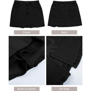Jupe en jean taille haute légère 100 % coton pour femme, décontractée, séchage rapide, écologique, toutes saisons, motif uni, tricotée - Product Image 5