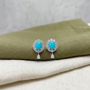 Natural <b>Turquoise</b> Pear Cut 925 Sterling Silver 18K Gold Plated Luxury Women's Moissanite Stud Earrings Engagement Wedding Party - Product Image 4