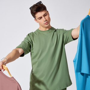 T-shirt en coton éponge surdimensionné pour homme, tendance, avec logo personnalisé, couleur unie, haute qualité, respirant, séchage rapide, manches courtes - Product Image 2