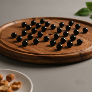 Handcrafted Wooden Peg Solitaire Board Game With Black Marbles. Traditional European Brain Teaser <b>Puzzle</b> For Strategy Lovers - Product Image 5