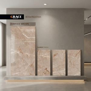 Carreaux de sol en céramique porcelaine effet marbre brillant 800x1600mm, grand format 80x160cm, résistants au feu - Product Image 2