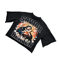 ERKEK Özel Tasarım Yüksek Kalite Pamuklu Vintage Grafik Sokak Giyim Tişörtü Bol Kesim Kırpılmış Stil Taşlı Nefes Alabilen Jersey