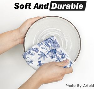 Cotton Eco-Friendly <b>Blue</b> Floral Print <b>Tea</b> <b>Towel</b> Set of 2 - Product Image 6