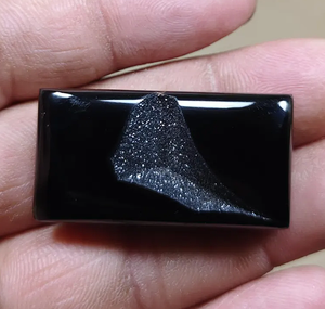 Cuarzo Druzy Negro Natural con Puntos Blancos, Gema Suelta Cabujón Rectangular Pulido para Joyería - Product Image 1