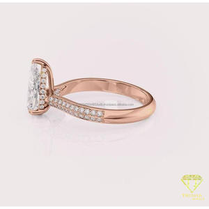 925 Sterling <b>Silver</b> Moissanite Diamond Pear Cut Engagement <b>Ring</b> With Double Sparkling <b>Band</b> Rose Gold Tone Bridal Jewelry - Product Image 4