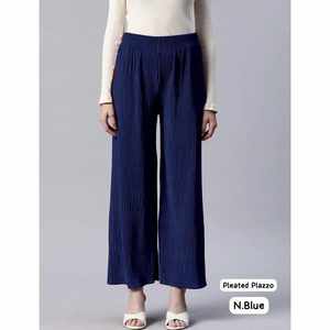 COTON PLISSÉ À LA MODE PRÊT À PORTER PALAZZO BLEU MARINE - Product Image 1