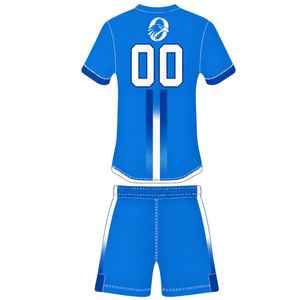 Ensemble de rugby bleu marine et blanc, maillot à manches courtes avec fermeture éclair sur le devant, short assorti, respirant, uniforme de sport pour l'entraînement en équipe - Product Image 2