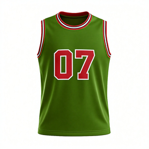 Maillot de basket sans manches vert avec numéro 07 rouge imprimé par sublimation, unisexe, coupe classique, col rond, débardeur pour adulte - Product Image 5