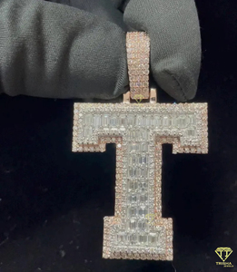 Pendentif personnalisé en forme de lettre « T » serti de diamants Moissanite, collier Hip Hop plaqué or, bijoux - Product Image 4