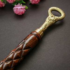Handmade <b>Gold</b>-Plated Brass Shoehorn Antique Diamond Carved Wooden Handle Luxury <b>Dressing</b> Accessory for Home Travel Hotel Use - Product Image 5