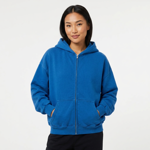 Sudadera con Capucha y Cremallera para Hombre, Talla Grande, de Forro Polar, Azul Sólido, Corte Regular, Manga Larga, con Bolsillos, para Otoño - Product Image 3