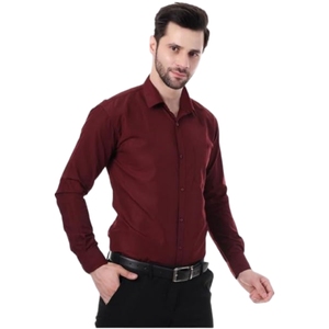 Chemise habillée marron à manches longues pour homme, couleur unie, col rabattu, style formel, en tissu popeline de coton infroissable, idéale pour l'automne - Product Image 1