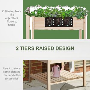 "2-Tier 36x36" Elevated Wooden <b>Planter</b> <b>Box</b> with Shelf for Vegetables Flowers Herbs-Sturdy Fir" - Product Image 4