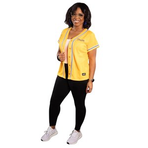 Camiseta de Béisbol Sigma Gamma Rho para Mujer, Amarilla y Azul, con Botones, Estilo Casual Deportivo, Corte Premium - Product Image 6