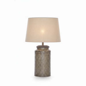 Lampe de table décorative moderne avec base cylindrique texturée et abat-jour en tissu, idéale pour chambre à coucher, salon, table d'appoint, hôtel - Product Image 2