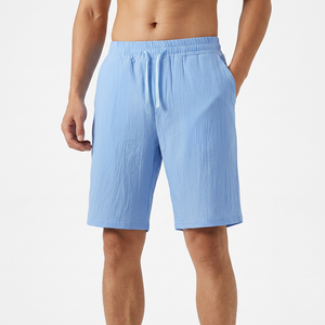 Shorts Bermuda pour Homme en Tissu Tissé 100% Polyester, Bleu Clair Uni, Séchage Rapide, avec Cordon de Serrage à la Taille, Style Décontracté - Product Image 6