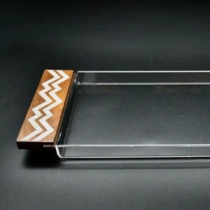 Plateau de service carré de luxe pour l'Aïd Ramadan, à un seul niveau, avec incrustation de nacre, base en acrylique, fait main, classique - Product Image 1