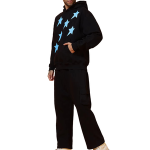 Conjunto de Sudadera con Capucha y Pantalones Cargo con Estampado de Estrellas Negras para Hombre, Ropa Deportiva Informal de Invierno para Calle, Gimnasio y Ocio - Product Image 3