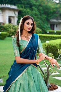 Robe longue traditionnelle Kanchipuram pour femme Tennecy, idéale pour les fêtes, mariages, Diwali, décontractée, réversible, extensible, infroissable et à séchage rapide - Product Image 6