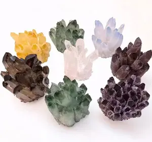 热卖批发散装天然透明石英晶体簇绿色Apophyllite紫水晶家居装饰矿物