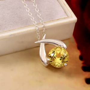 Pendentif saphir jaune en argent sterling 925, breloque ronde, pendentif de fiançailles, cadeau de demande en mariage, bijoux pour femmes - Product Image 1
