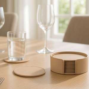 Posavasos Clásico de Cuero para Mesa, Accesorios de Comedor, Juego de Posavasos Redondos de Cuero Hechos a Mano con Borde Cosido, Multicolor - Product Image 5