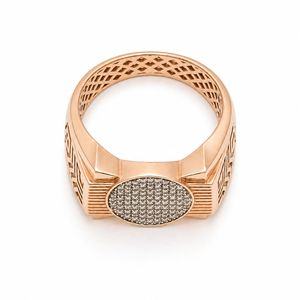 18K Rose <b>Gold</b> Mens Diamond Pave <b>Ring</b> Round Top Geometric Pattern Luxury Statement Fine Jewelry Wedding Party Daily Wear Gift - Product Image 4