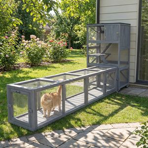 Struttura per Gatti in Legno Grigio Scuro 79"L X 15"W X 15"H, Protezione da Esterno, Collegabile Internamente ed Esternamente - Product Image 2