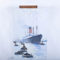 Cunard Liner Carpathia Outward Bound Liverpool Coastal Moonlight Horizontal Canvas Print Maritime Wall Art Rectangle Clear Wood