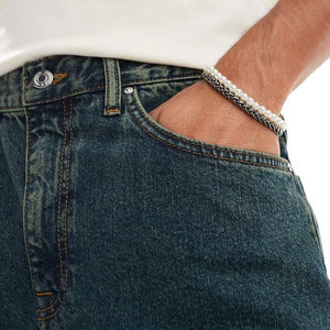 Jean large pour homme grande taille, taille mi-haute, coupe décontractée, couleur unie, 100 % coton denim, délavage classique - Product Image 5