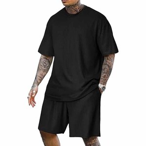 Offre Spéciale – Ensemble T-shirt et Short Confortable d'Été pour Homme, Coupe Oversize, Col Rond, Couleur Unie, Style Décontracté Simple – Vente en Gros - Product Image 1