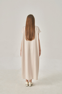 Vestido Midi de Satén de Seda para Mujer, Cuello Redondo, Manga Corta, Corte Holgado, con Bolsillos, Transpirable, Estilo Casual, Liso - Product Image 3