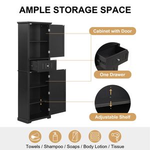 Mobiletto Alto da Bagno Autoportante con Ripiano Regolabile e Cassetto in MDF con Finitura Verniciata - Product Image 6