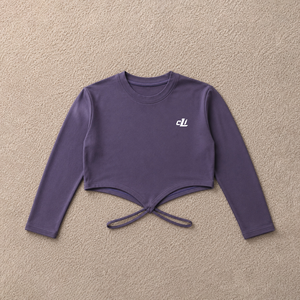 Chemisier court personnalisé à manches longues pour femme, avec découpe à la poitrine et bretelles croisées, col rond, couleur unie, coupe ajustée, style streetwear, vente en gros - Product Image 3