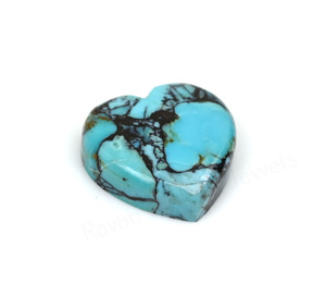 Turquoise naturelle Kingman Spiderweb bleue, forme cœur 12 mm, cabochon plat lisse poli, pour la fabrication de bijoux et pendentifs - Product Image 1