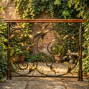 Rampe murale de luxe en fer et aluminium avec motifs floraux artistiques et finition dorée élégante, durable - Product Image 1
