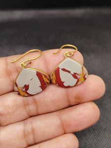 Boucles d'oreilles pendantes en pierre de jaspe Noreena, plaquées or micron, bijoux en laiton pour mariage, fête et cadeau - Product Image 3