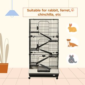 Gabbia per Conigli a 6 Livelli Nera con Ruote e Ampio Spazio Abitativo per Proprietari di Animali Domestici - Product Image 4